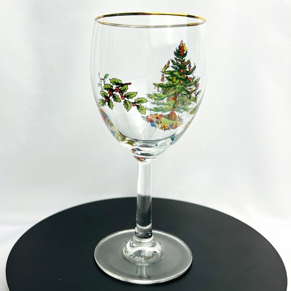 Spode Christmas Tree Vintage Wine Glasses Holiday Goblets Gold Trim 12 oz 4pcs - Picture 10 of 12